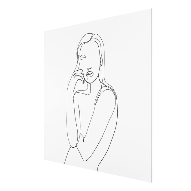 Stampa su Forex - Line Art Pensieroso donna Bianco e nero - Quadrato 1:1