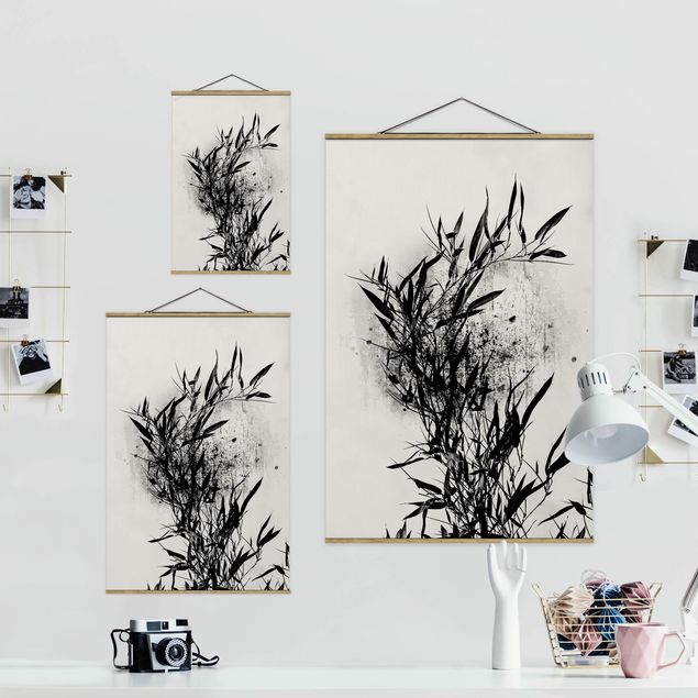 Foto su tessuto da parete con bastone - Mondo vegetale grafico - Bambú nero - Verticale 3:2