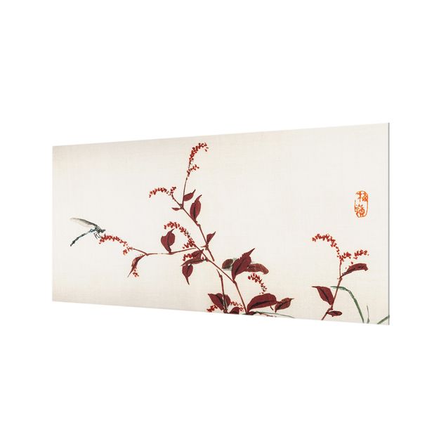 Paraschizzi in vetro - Asian Vintage Drawing Red Branch With Dragonfly