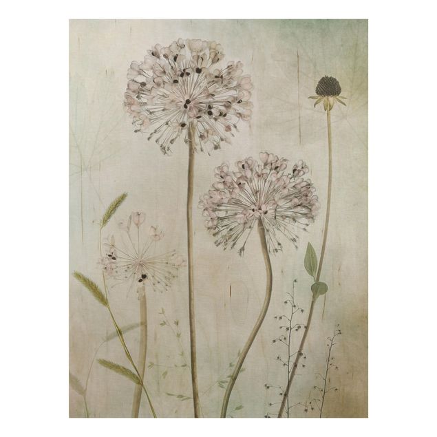 Quadro in legno - fiori Allium a pastello - Verticale 3:4