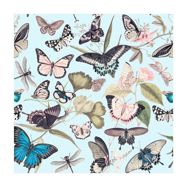 Tappeti fiori Collage vintage - Farfalle e libellule