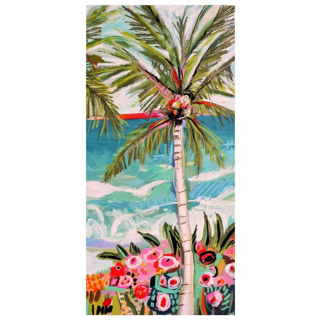 Tenda a pannello - Palma con fiori rosa II - 250x120cm