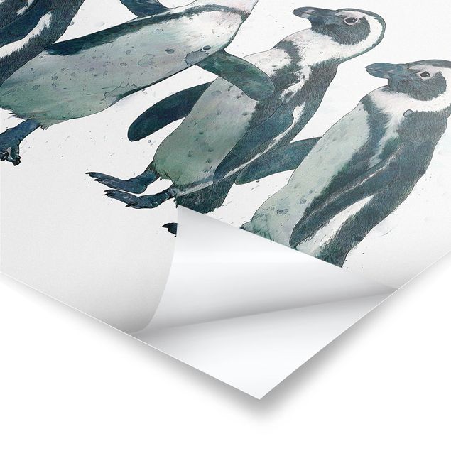Poster - Illustrazione Pinguini nero e acquerello bianco - Orizzontale 3:4