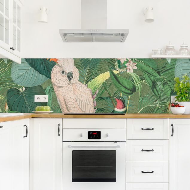Rivestimenti cucina adesivi Collage vintage - Cacatua e colibrì