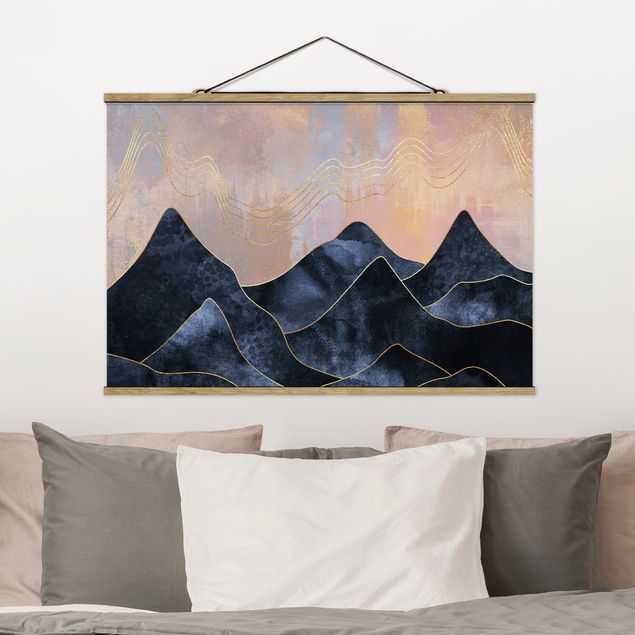 quadro astratto moderno Alba dorata sulle montagne