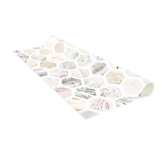 Tappeto cucina effetto marmo Esagoni di marmo in beige