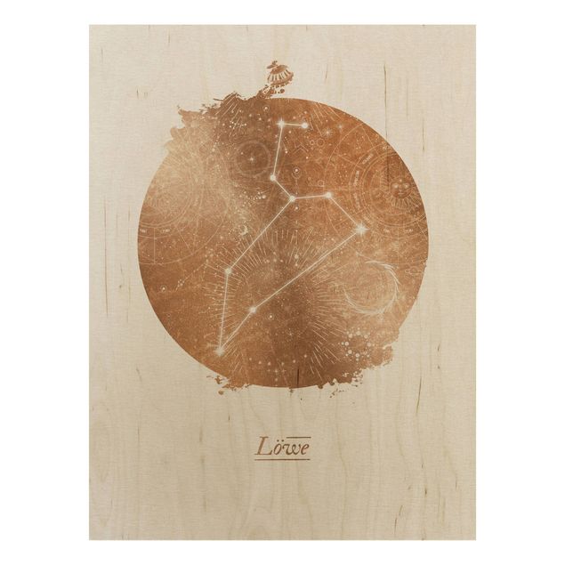 Stampa su legno - Segno zodiacale Leone d'oro - Verticale 4:3