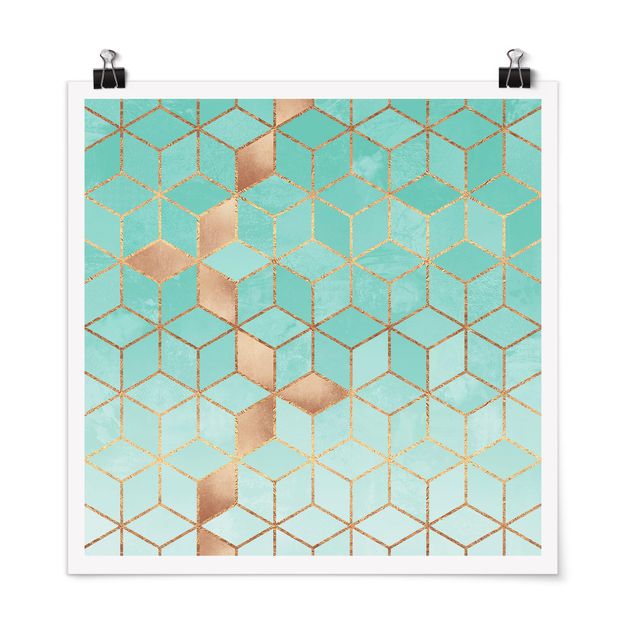 Poster - Turchese Bianco d'oro Geometria - Quadrato 1:1