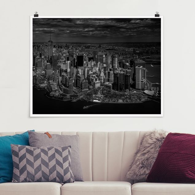 Poster bianco e nero formato orizzontale New York - Manhattan dall'alto