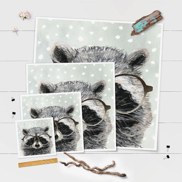 Poster - Animali Occhialuto - Raccoon - Quadrato 1:1