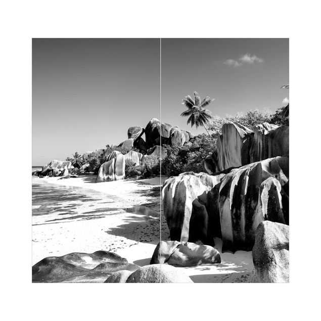 Rivestimento per doccia - Spiaggia da sogno alle Seychelles in bianco e nero