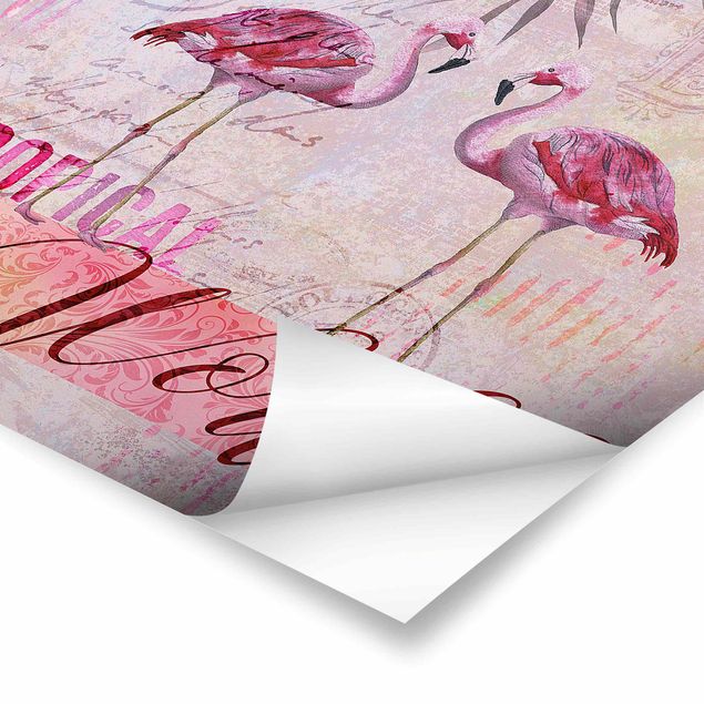 Poster - Vintage Collage - Tropical World Flamingos - Quadrato 1:1