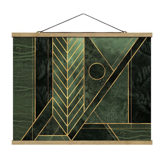 Foto su tessuto da parete con bastone - Elisabeth Fredriksson - Forme geometriche oro verde smeraldo - Orizzontale 3:4