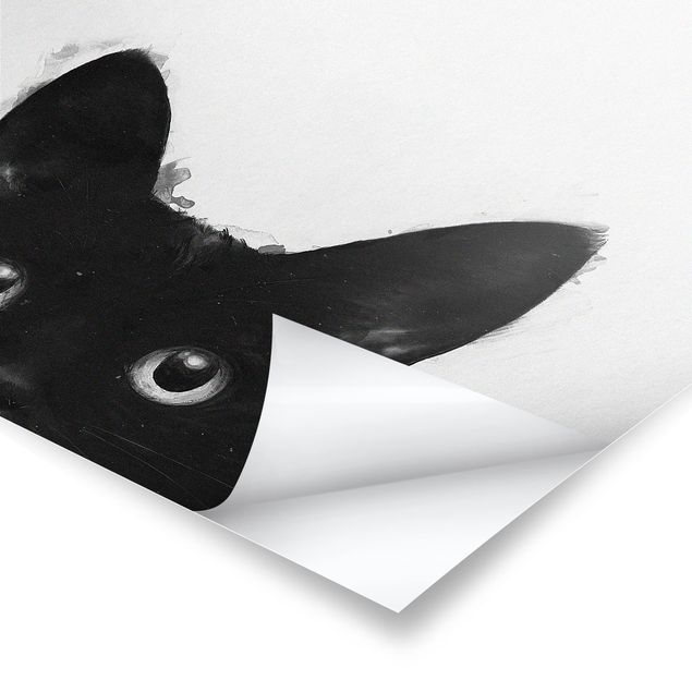 Poster - Illustrazione pittura Gatto nero su bianco - Verticale 4:3