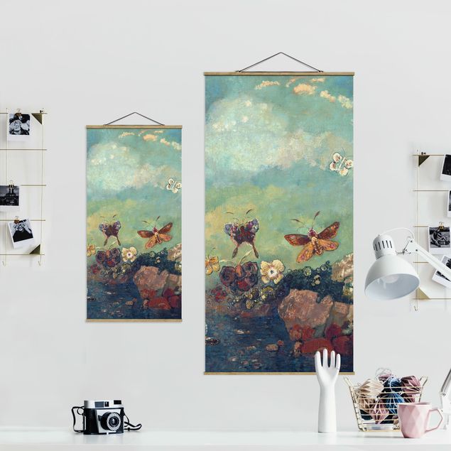 Quadro su tessuto con stecche per poster - Odilon Redon - Butterflies - Verticale 2:1