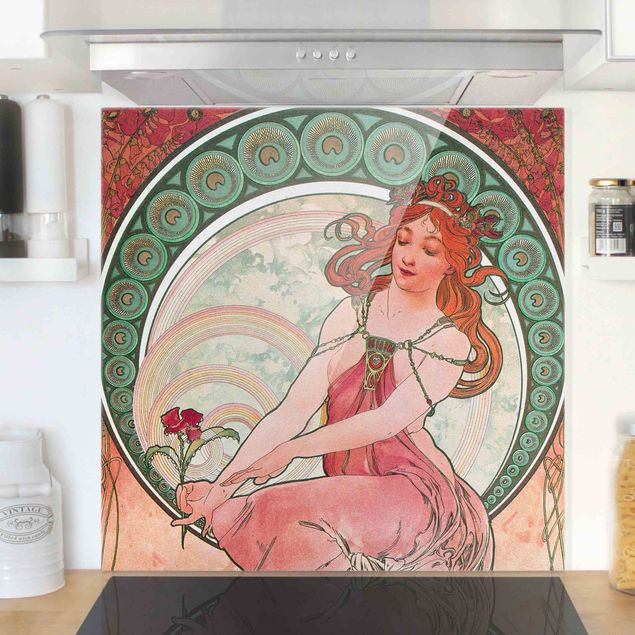 paraschizzi cucina vetro magnetico Alfons Mucha - Quattro arti - Pittura