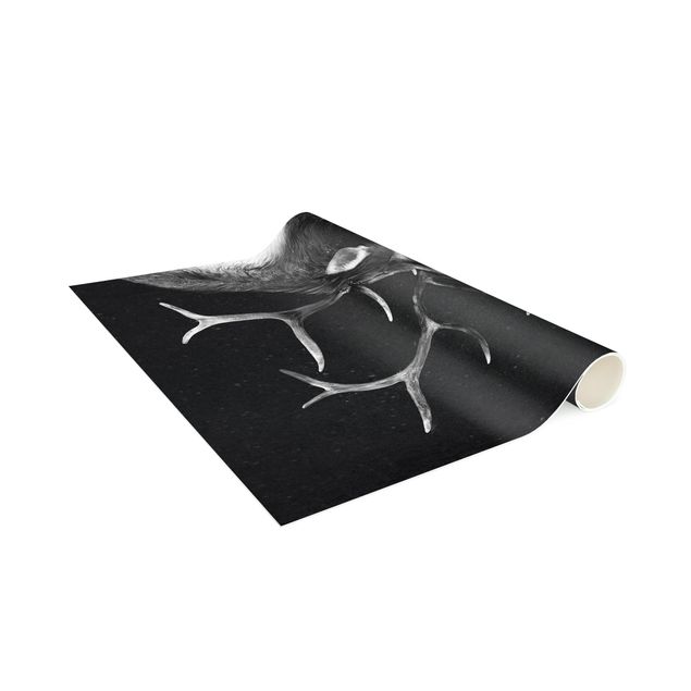 Tappeto cucina nero Illustrazione - Cervo e Coniglio Disegno in bianco e nero