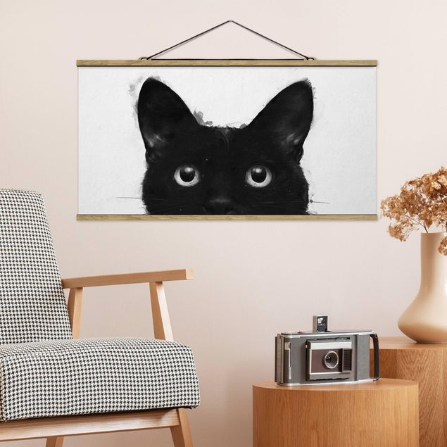 Quadri animali Illustrazione - Gatto nero su pittura bianca