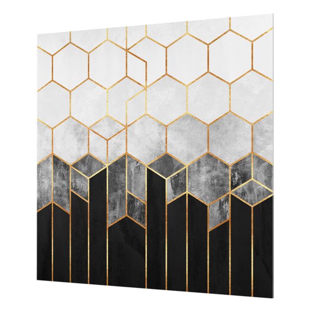 Paraschizzi in vetro - Golden Hexagons Black And White