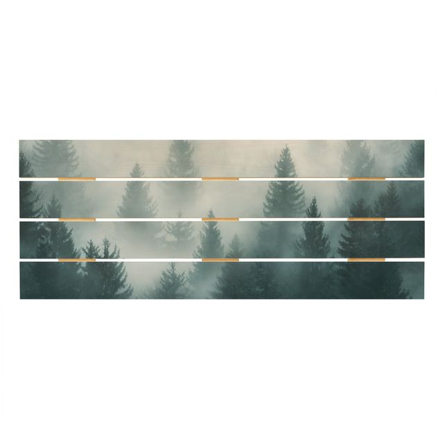 Stampa su legno - Foresta di conifere In Nebbia - Orizzontale 2:5