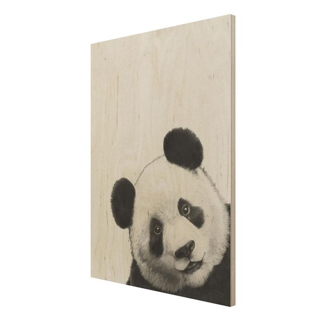 Stampa su legno - Illustrazione pittura Panda Bianco e nero - Verticale 4:3