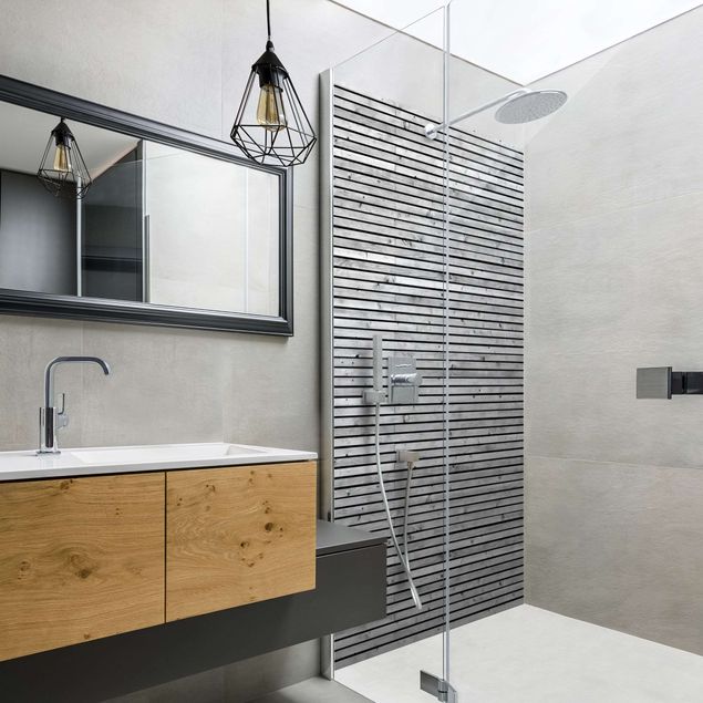 Rivestimenti per doccia alluminio dibond Parete di legno con strisce strette in bianco e nero
