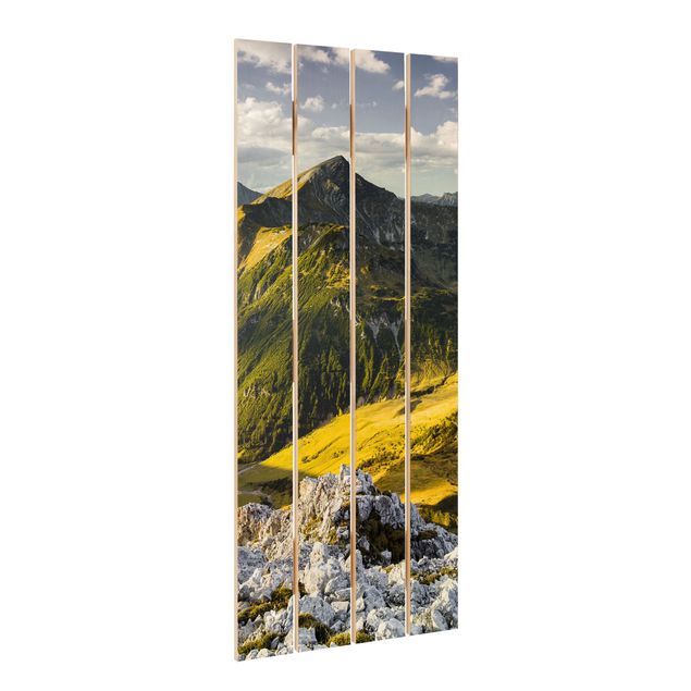 Stampa su legno - Montagne e valle delle Alpi Lechtal in Tirolo - Verticale 5:2