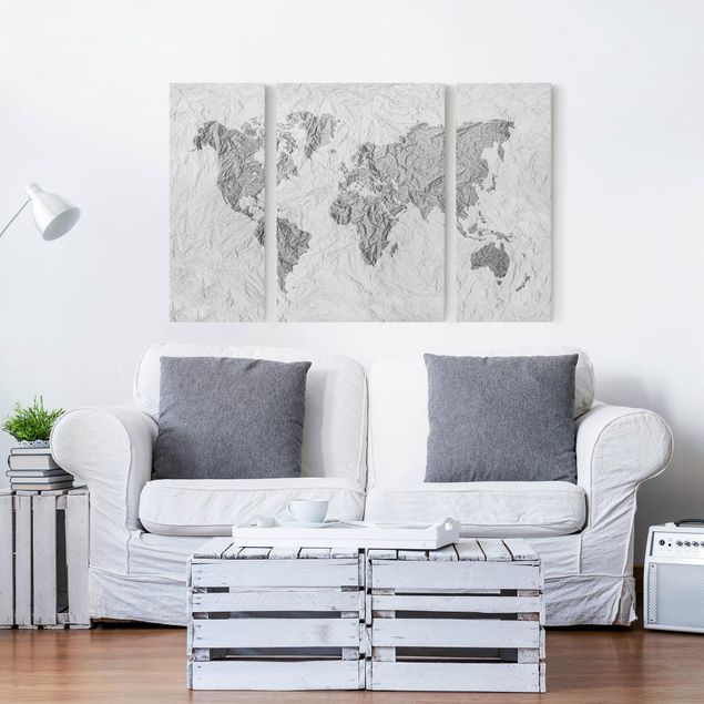 Quadri moderni per soggiorno Mappamondo di carta Bianco Grigio