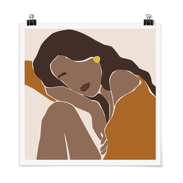 Poster - Line Art Woman Marrone Beige - Quadrato 1:1