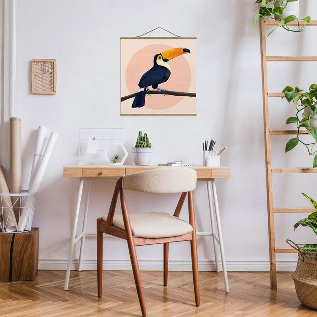 Quadro su tessuto con stecche per poster - Laura Graves - Illustrazione Uccello Toucan pastello pittura - Quadrato 1:1