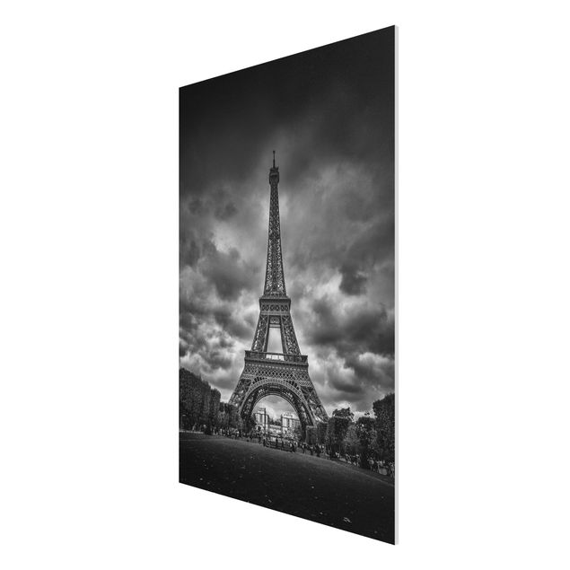 Quadro in forex - Torre Eiffel Davanti Nubi In Bianco e nero - Verticale 2:3