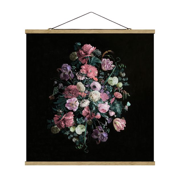 Quadro su tessuto con stecche per poster - Jan Davidsz De Heem - Bouquet di fiori scuro - Quadrato 1:1
