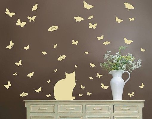 Adesivo murale no.RS68 Cat And Butterflies II