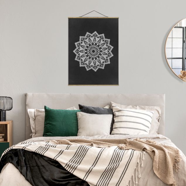 Foto su tessuto da parete con bastone - Mandala Illustrazione Ornament Bianco Nero - Verticale 4:3