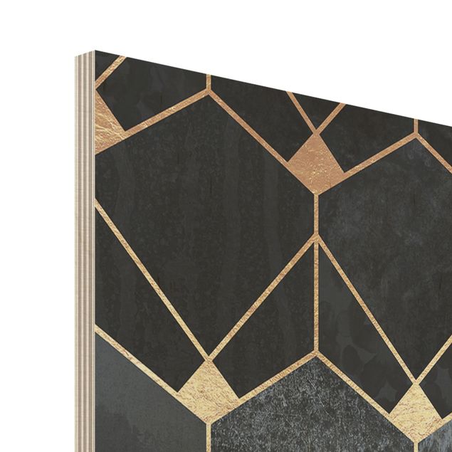 Stampa su legno - Blu Geometria Golden Art Deco - Quadrato 1:1