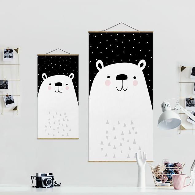 Quadro su tessuto con stecche per poster - Zoo con i modelli - Polar Bear - Verticale 2:1