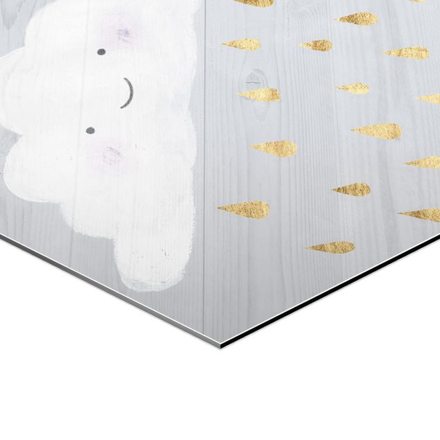 Esagono in Alluminio Dibond - Nuvola con Golden Rain Drops