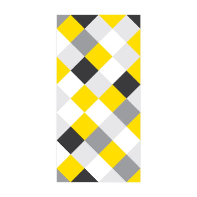 Tappeto salotto moderno grigio Motivo geometrico scacchiera ruotata giallo