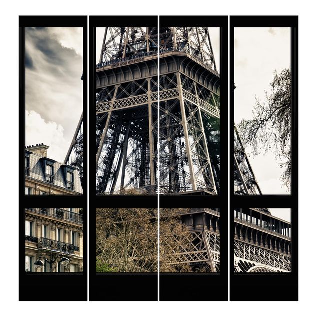 Tende scorrevoli su binario Vista dalla finestra di Parigi - vicino alla Torre Eiffel