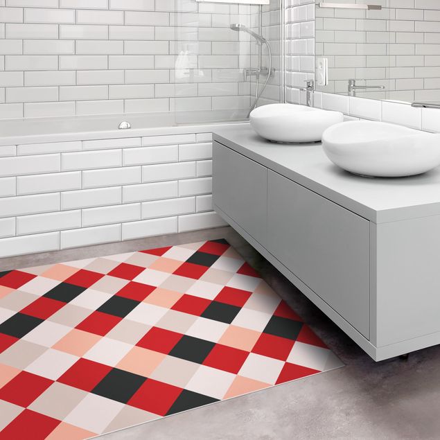 Tappeti moderni soggiorno Motivo geometrico scacchiera ruotata rosso