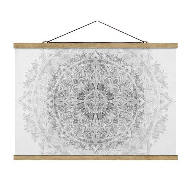 Foto su tessuto da parete con bastone - Mandala Acquerello Ornament Pattern Bianco e nero - Orizzontale 2:3
