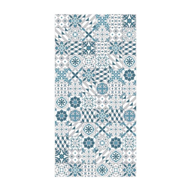 Tappeto blu soggiorno Mix di piastrelle geometriche Blu Grigio
