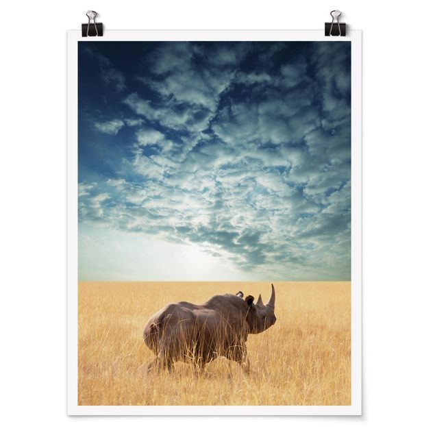 Poster - Rhino nella savana - Verticale 4:3