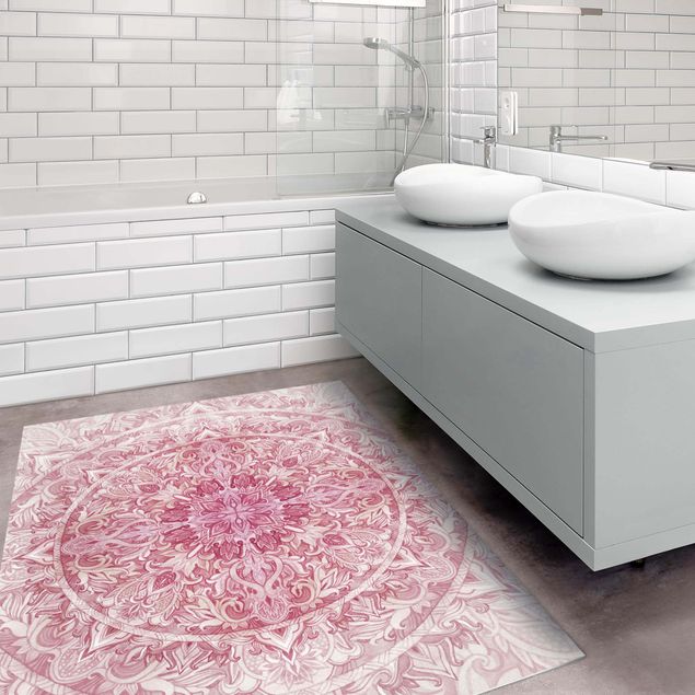 Tappeti moderni soggiorno Mandala - Acquerelli Sole Ornamento Rosa Chiaro