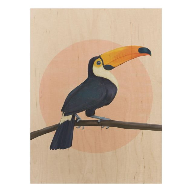 Stampa su legno - Illustrazione Uccello Toucan pastello pittura - Verticale 4:3