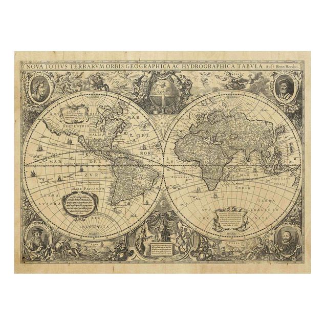 Stampa su legno - Illustrazione Vintage Mappa del mondo antico - Orizzontale 3:4
