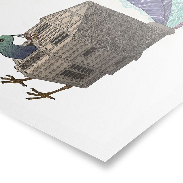 Poster - Illustrazione Bird House con le piume - Verticale 4:3