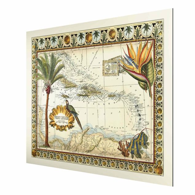 Stampa su alluminio spazzolato - Vintage Tropical Mappa West India - Orizzontale 3:4