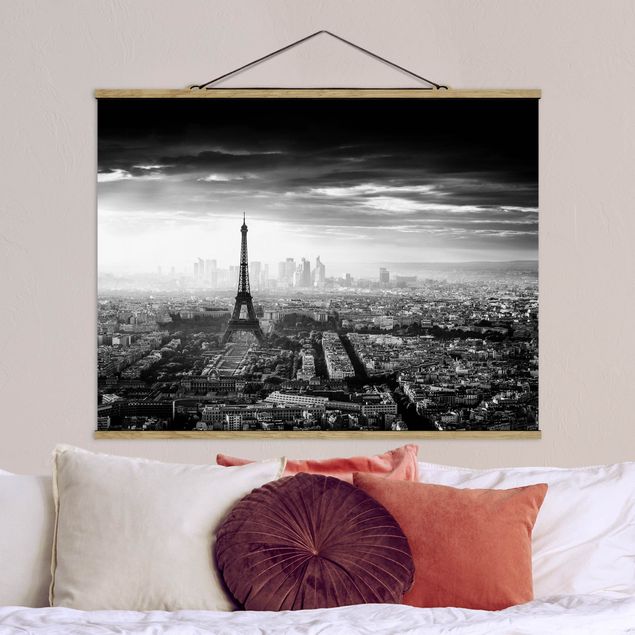 Foto su tessuto da parete con bastone - La Torre Eiffel From Above Bianco e nero - Orizzontale 3:4