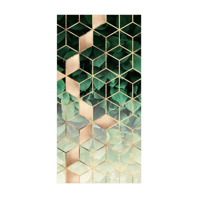 Tappeti moderni astratti Foglie verdi Geometria dorata